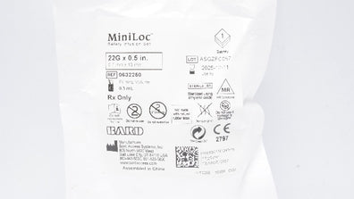 Bard 0632250 MiniLoc Safety Infusion Set 22G x 0.5inch Priming Volume 0.3mL